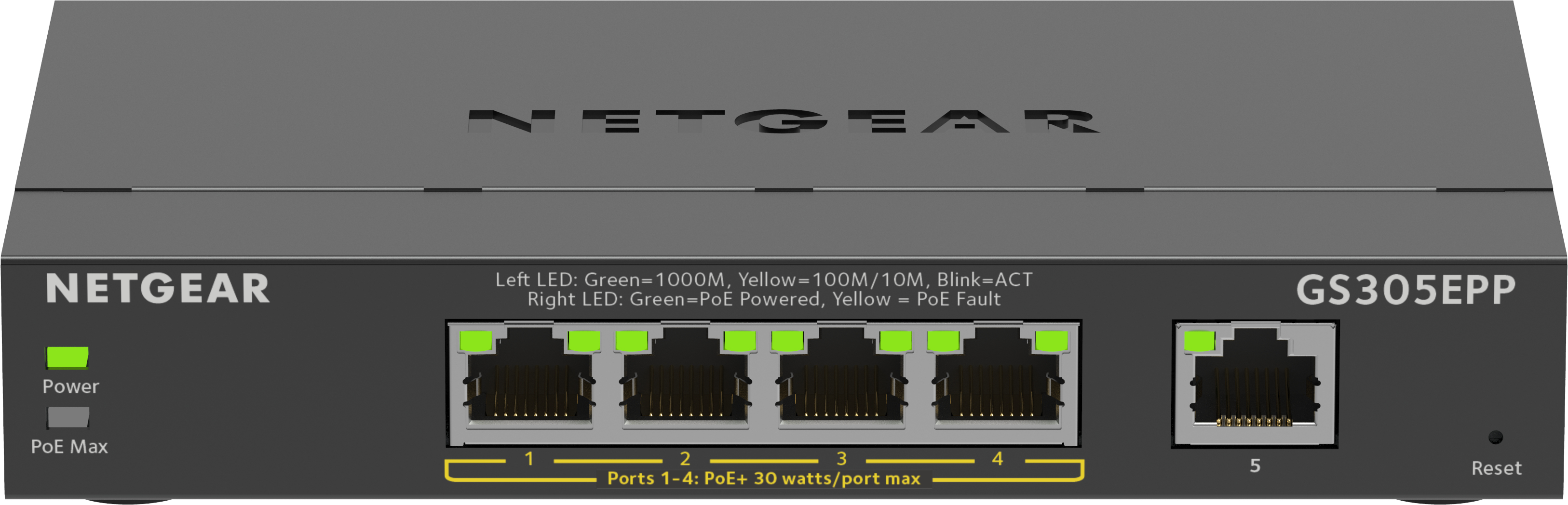 NETGEAR 5-Port Gigabit Ethernet High-Power PoE+ Plus GS305EPP-100PES