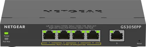 NETGEAR 5-Port Gigabit Ethernet High-Power PoE+ Plus GS305EPP-100PES