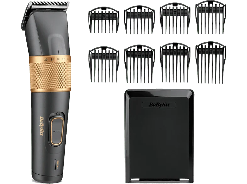 Cortapelos - BaByliss Graphite Precision E987E, 160 min Autonomía, 28 Longitudes de Corte, Cuchilla Grafito, 8 Peines Guía, Gris
