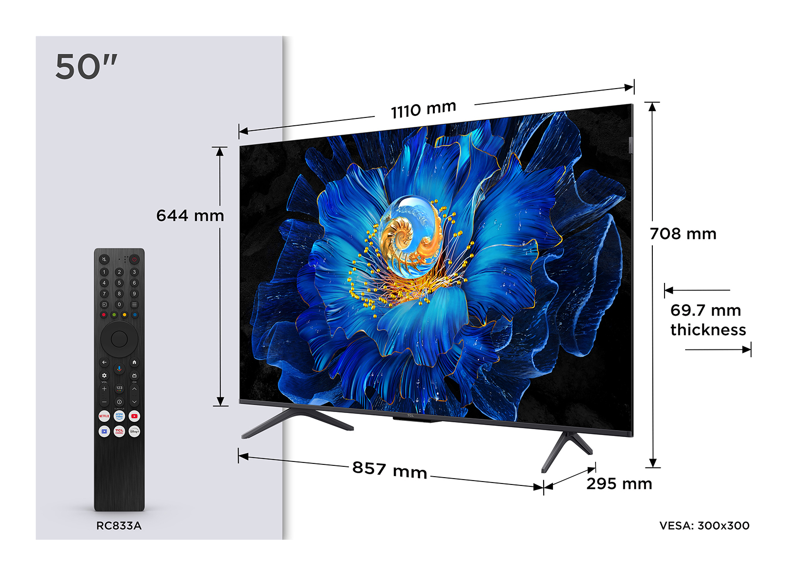 TV QD-Mini LED 50" - TCL 50C6KS, 4K HDR Premium, FALD, Smart con Google TV, Dolby Vision IQ·Atmos, 60Hz, Wifi