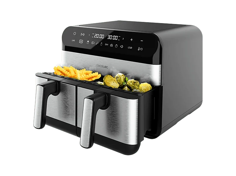 Freidora de aire - Cecotec Cecofry Advance 9000 Inox, Doble cesta, 2800 W, 200 °C