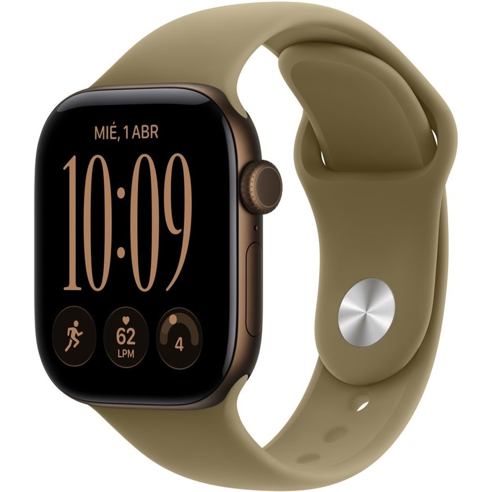 Apple - Apple Watch Series 12 GPS + Cellular 42mm Aluminio Bronce oscuro con Correa Deportiva Verde oliva (M-L).