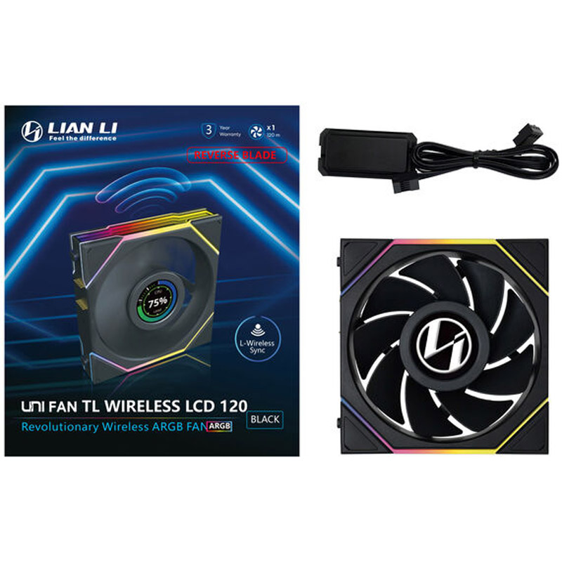 Lian Li Uni Fan TL120 Wireless LCD ARGB Reverse Blade 120mm Negro