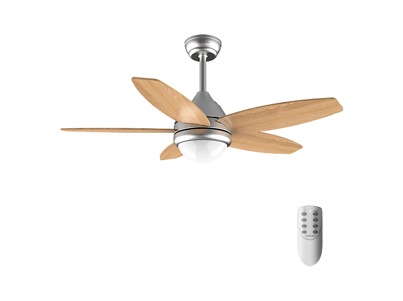Ventilador de techo - Cecotec EnergySilence Aero 495, Luz LED, Mando a distancia , Temporizador, 3 velocidades y 5 aspas reversibles, Marrón
