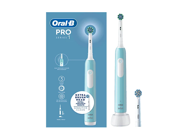Cepillo eléctrico - Oral-B Pro Series 1, 2 Cabezales, Temporizador, 3 Modos, Tecnología 3D, Azul