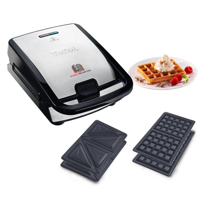 Tefal Snack Collection, Sandwichera y gofrera, 2 placas antiadherentes, Inox