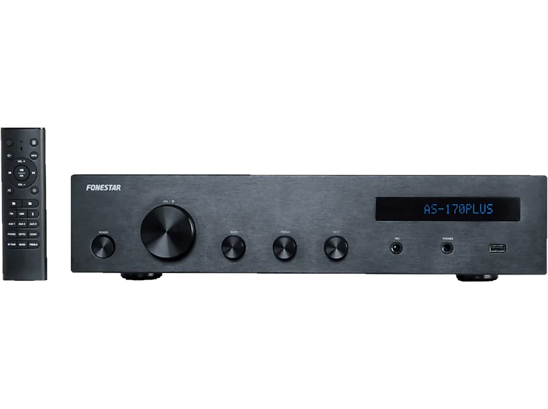 Amplificador estéreo - Fonestar AS170Plus, Bluetooth, Reproductor USB, 300W, Negro