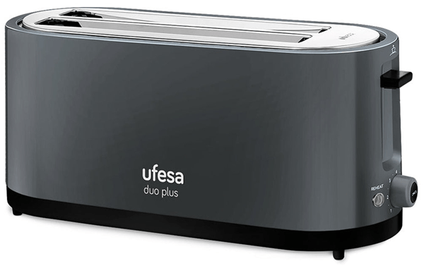 Tostadora - Ufesa TT7575, 1400 W, 2 Ranuras, 7 Niveles tostado, Bandeja recogemigas, Gris