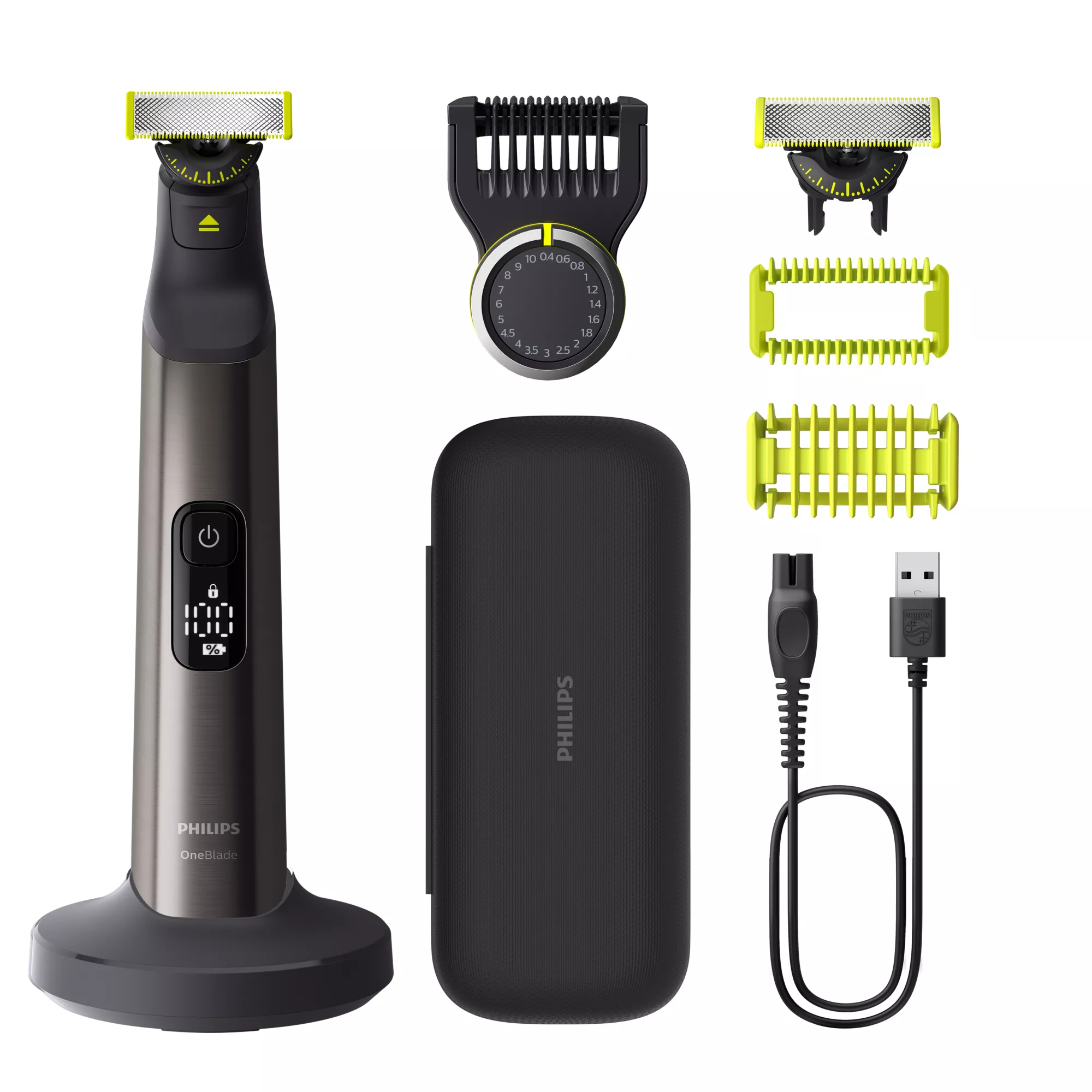 Barbero - Philips One Blade Pro QP6652/61, recorta, perfila y afeita, cara cuerpo, Pack de 2 cuchillas 360, seco mojado, 20 longitudes, 120 min