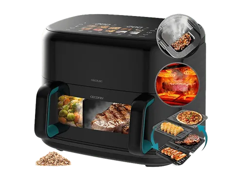 Freidora de aire - Cecotec Cecofry&Grill Smokin’Prime 11000, 2800 W, Funcion ahumador, Doble Cesta, 11 L, grill, Negro