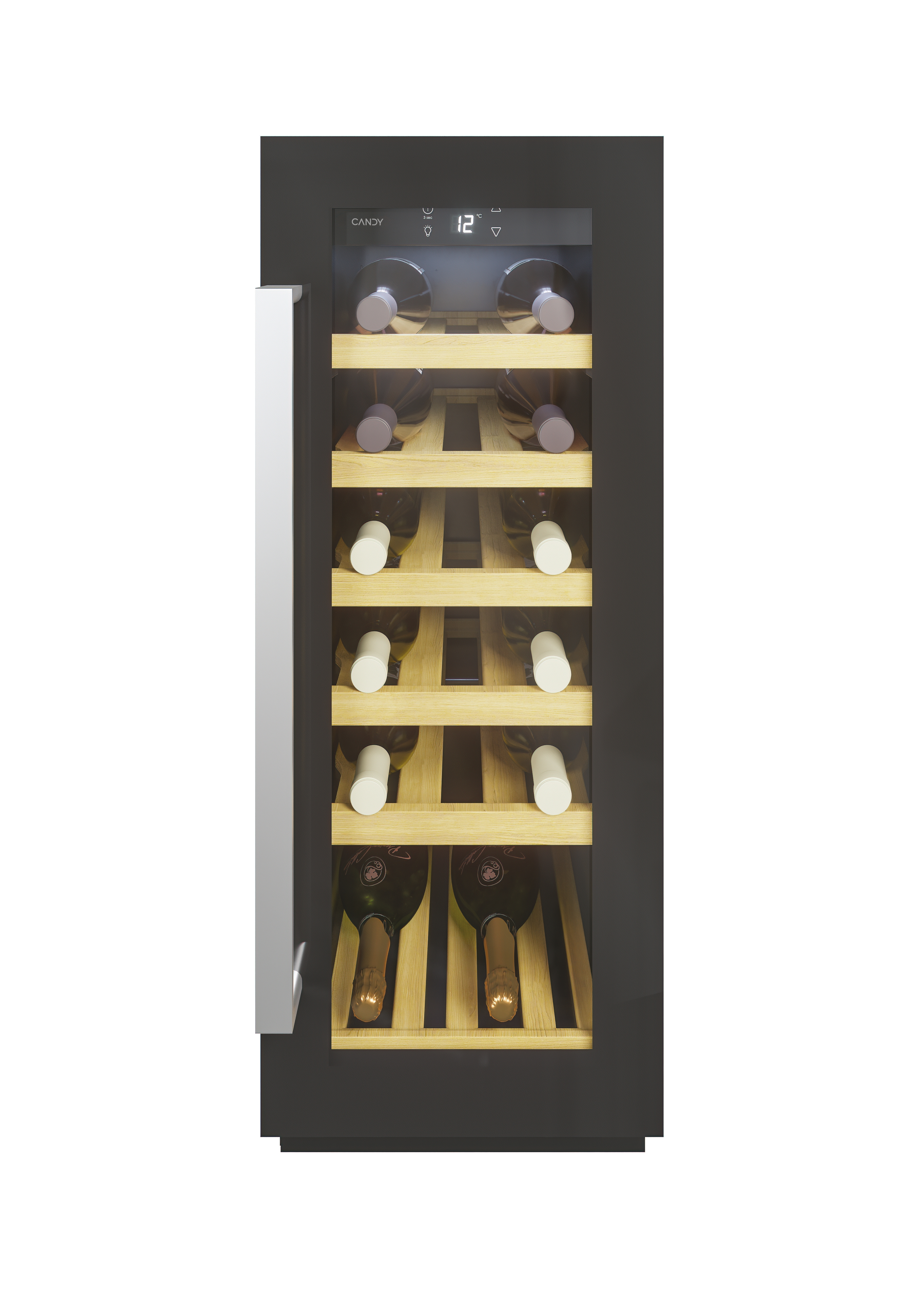 Vinoteca integrable - Candy CCVB 30/1, 58 l, 20 botellas, Anti UV, Iluminación LED, 81.3 cm, Negro