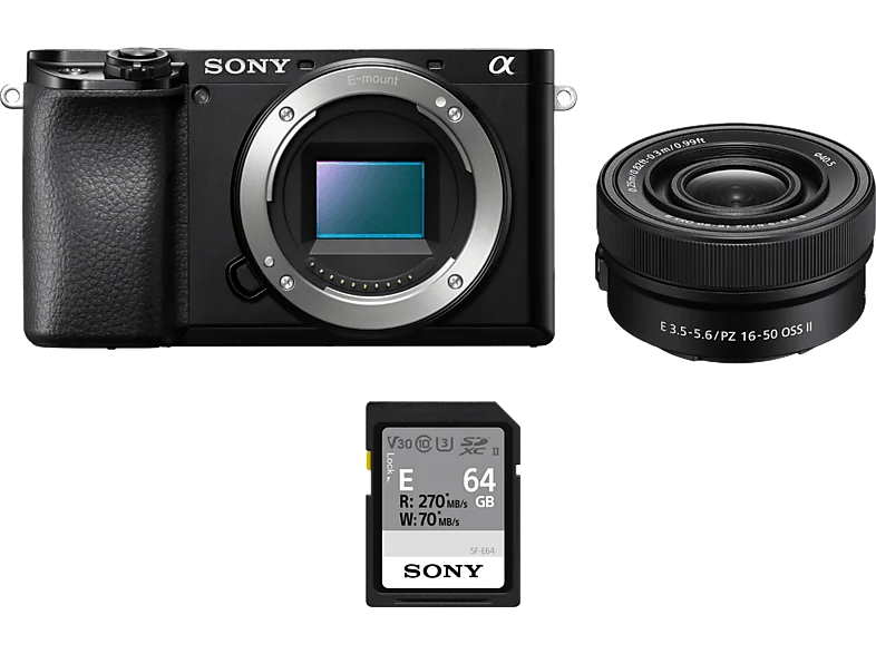 Cámara EVIL - Sony Kit Alpha 6100 (ILCE6100L) + Objetivo SELP16502 Tarjeta SD 64GB, 24.2MP, Wi-Fi