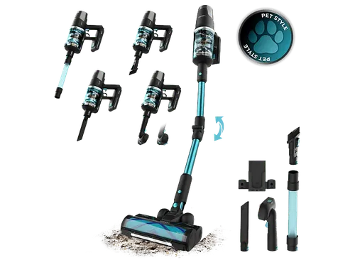 Aspirador escoba - Cecotec RX50 Pet Flex, 300 AW, 780 W, 90 min, Cepillo HairLess, Tubo flexible, Kit completo, Negro/Azul