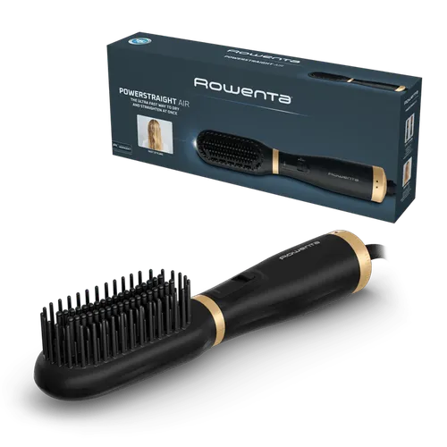 Cepillo secador - Rowenta Powerstraight Air UB5920, 500 W, 2 en 1, 3 temperaturas, Secado y alisado, Compacto, Cabello húmedo, mojado seco, Negro
