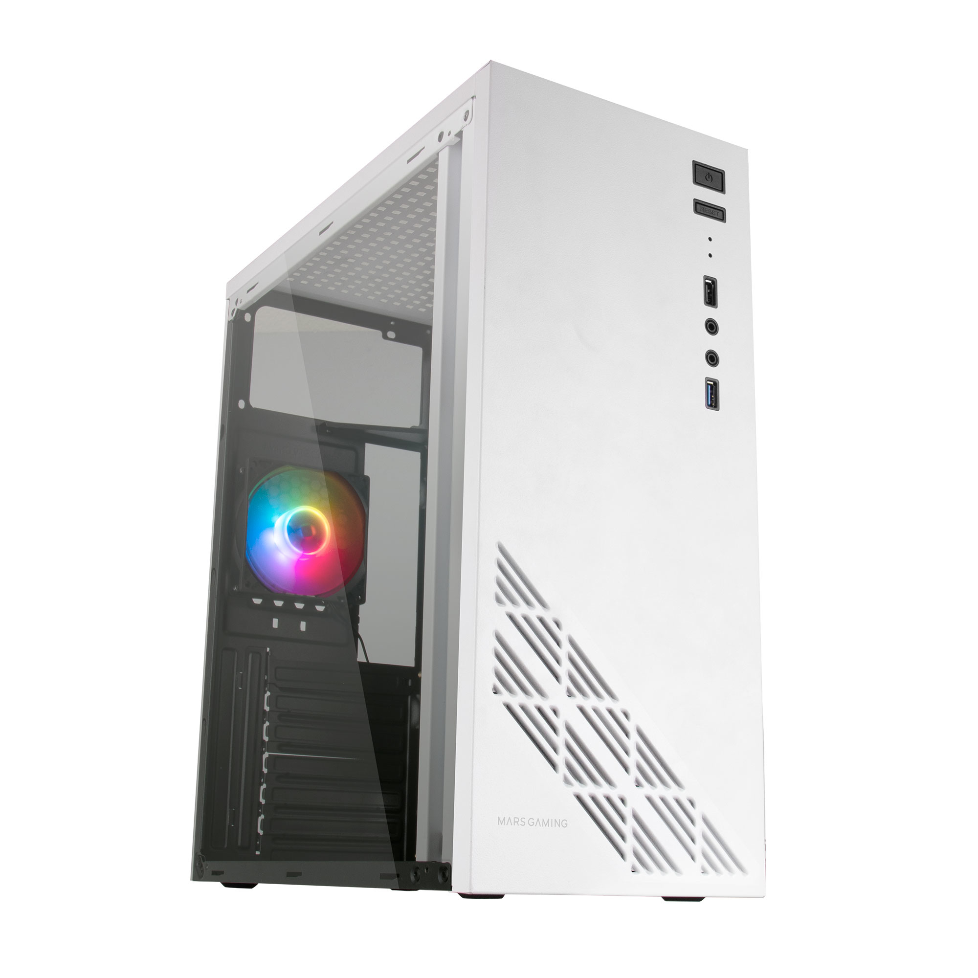 Caja MARS GAMING MC100W Caja PC ATX Ventilador 90mm FRGB Convect-Cool BlancoRGB Blanco