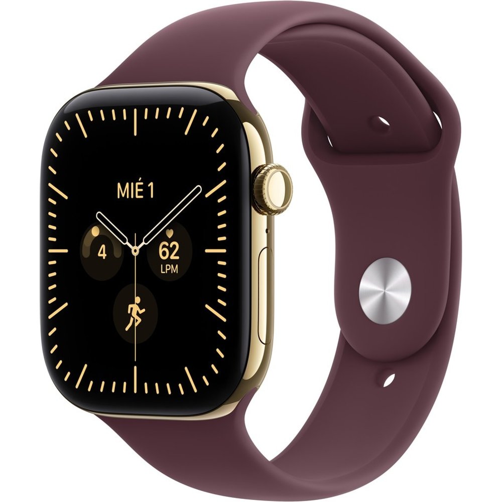 Apple - Apple Watch Series 12 GPS + Cellular 46mm Titanio Oro brillante con Correa Deportiva Granate (M-L).