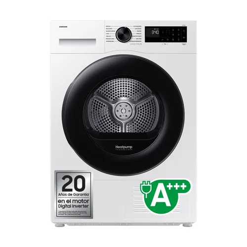Secadora bomba de calor - Samsung DV90DG52A0AEEC, 9 kg, 14 programas, Hygiene Care, Inteligencia Artificial y SmartThings Clase C, Blanco
