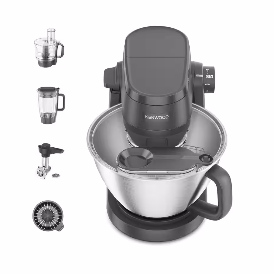 Kenwood Batidora amasadora con soporte Multi Tasker gris con procesador de alimentos, batidora picadora KHC30.070GY