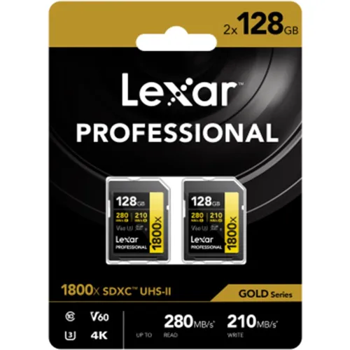Lexar - Tarjeta de memoria SD Lexar Pro Gold Series UHS-II 128GB pack.