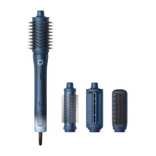 Moldeador - Philips Aqua Edition 9000 BHA956/00, SenseIQ, alta velocidad, 4 accesorios para secar, alisar, dar volumen y rizar, azul oscuro
