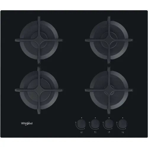 Placa de gas - Whirlpool GOB 616/NB, 4 zonas, Gas natural, 59 cm, Negro