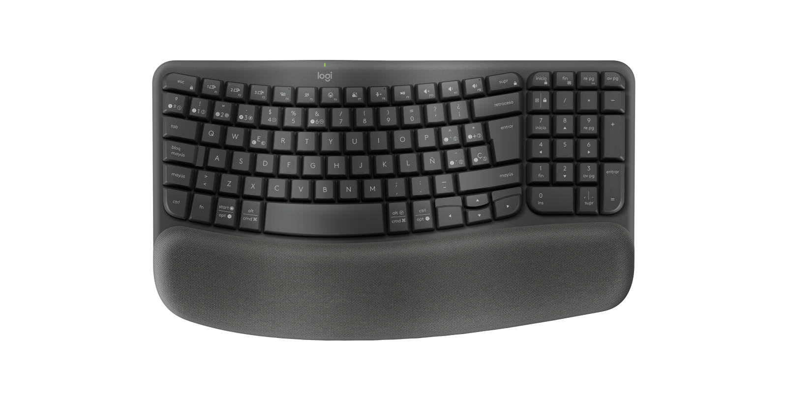 TECLADO LOGITECH WIRELESS WAVE KEYS ERGONOMICO ONDULADO REPOSITOR RECEPTOR BOLT GRAFITO