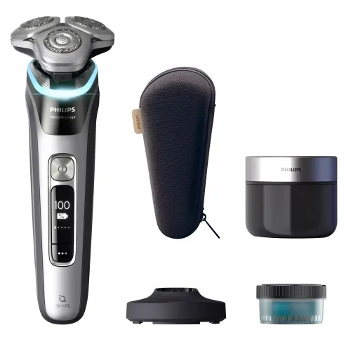 Philips - Afeitadora eléctrica Philips i9000 Prestige, máquina de afeitar hombre en seco y mojado, base de carga, estuche de viaje, centro de limpieza.