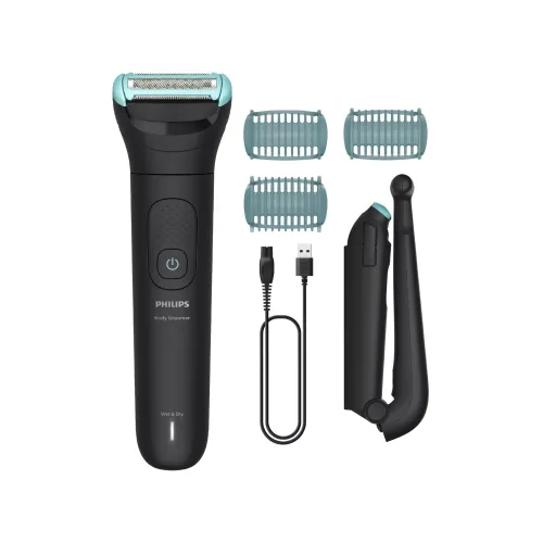 Afeitadora corporal - Philips BG5475/15, 3 Peines-guía bidireccionales (2, o 5 mm), Cepillo de limpieza y Accesorio plegable trasero, 100min, Negro