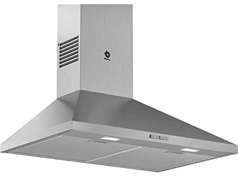 Campana decorativa - Balay 3BC676MX, Decorativa, Iluminación LED, 600 m3/h, Filtro aluminio, Inox