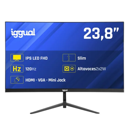IGGUAL Monitor 24" 1ms FHD 120Hz VGA HDMI DP MM 23.8" LED IPS Full HD HDMI VGA Altavoces