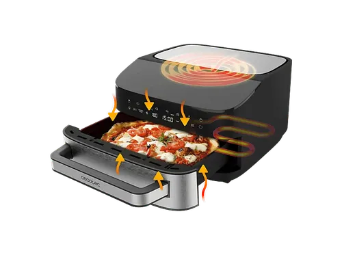 Horno eléctrico pizzas - Cecotec Pizza&Fry 7000, 7 L, Pantalla táctil, 10 Programas, Piedra para pizza, Doble Resistencia, Negro