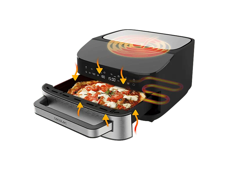 Horno eléctrico pizzas - Cecotec Pizza&Fry 7000, 7 L, Pantalla táctil, 10 Programas, Piedra para pizza, Doble Resistencia, Negro
