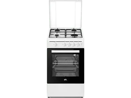 Cocina a gas - ok. OFC 2421-3 A, Gas Butano, 4 quemadores, Horno + Placa de Gas, 49l Capacidad, Blanco