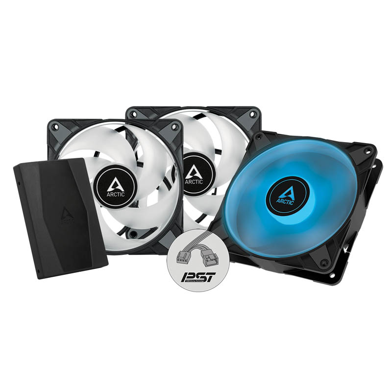 Arctic P12 PWM PST RGB 120mm Triple Pack Negro + Controlador