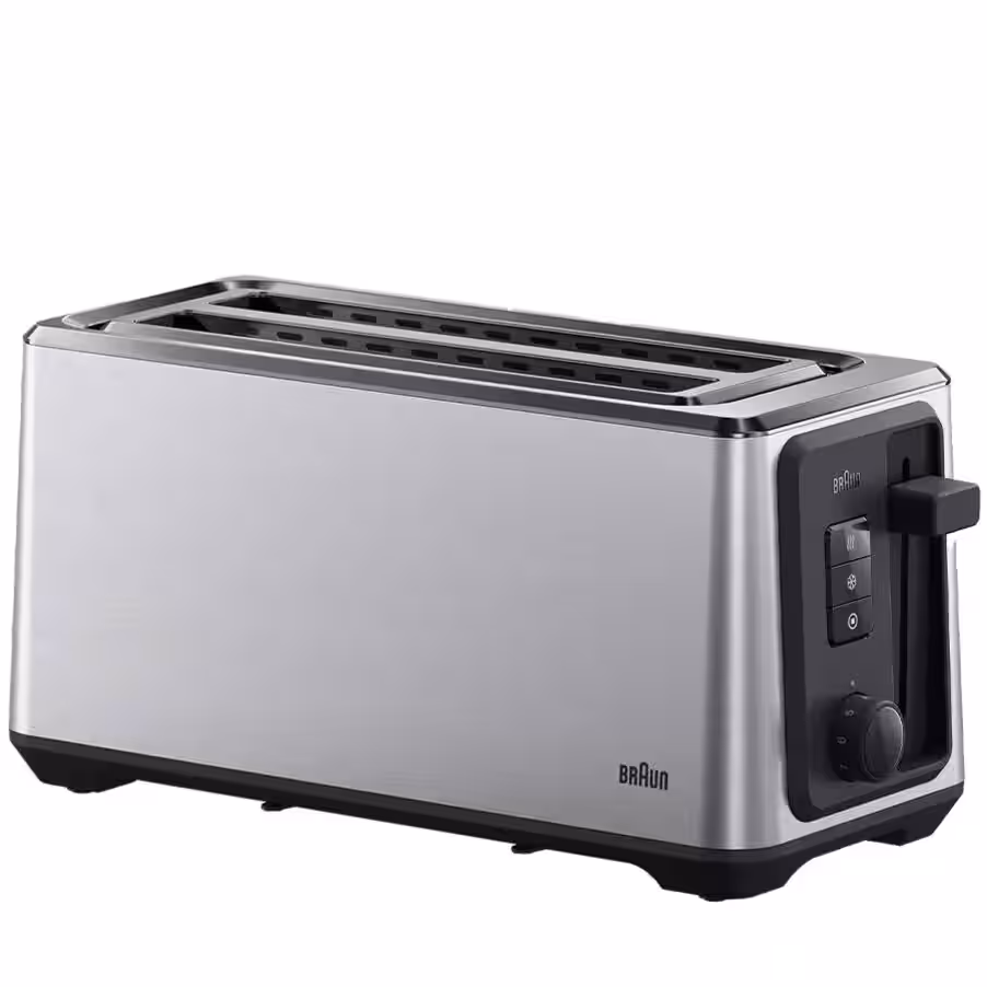 Tostadora - Braun HT5220, 1470 W, 2 ranuras, 4 rebanadas, 8 niveles de tostado, Acero inoxidable / Negro