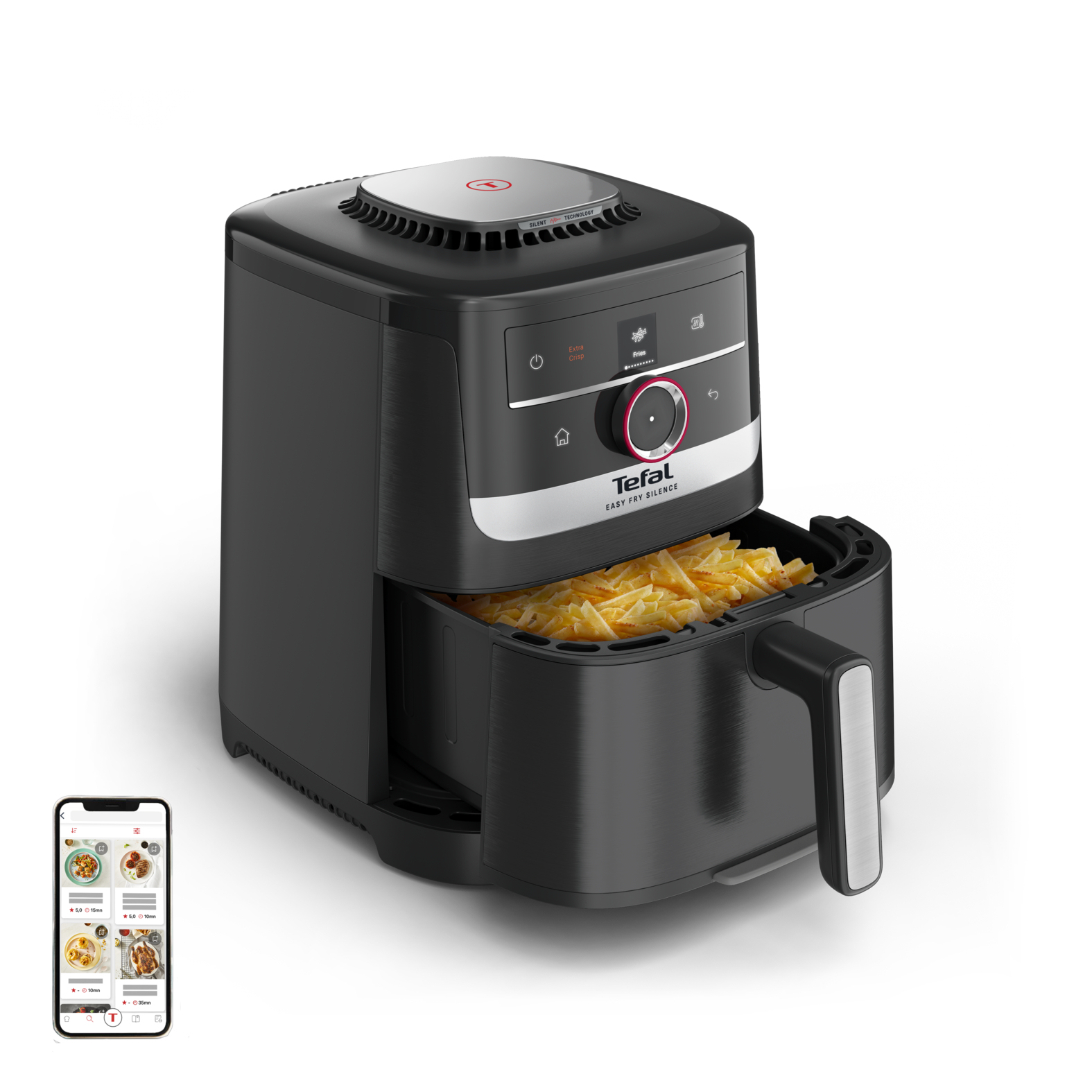 Tefal Easy Fry Smart & Silence, Freidora aire de 5 L, Tecnología silenciosa, Sistema Smart Assist, Negra