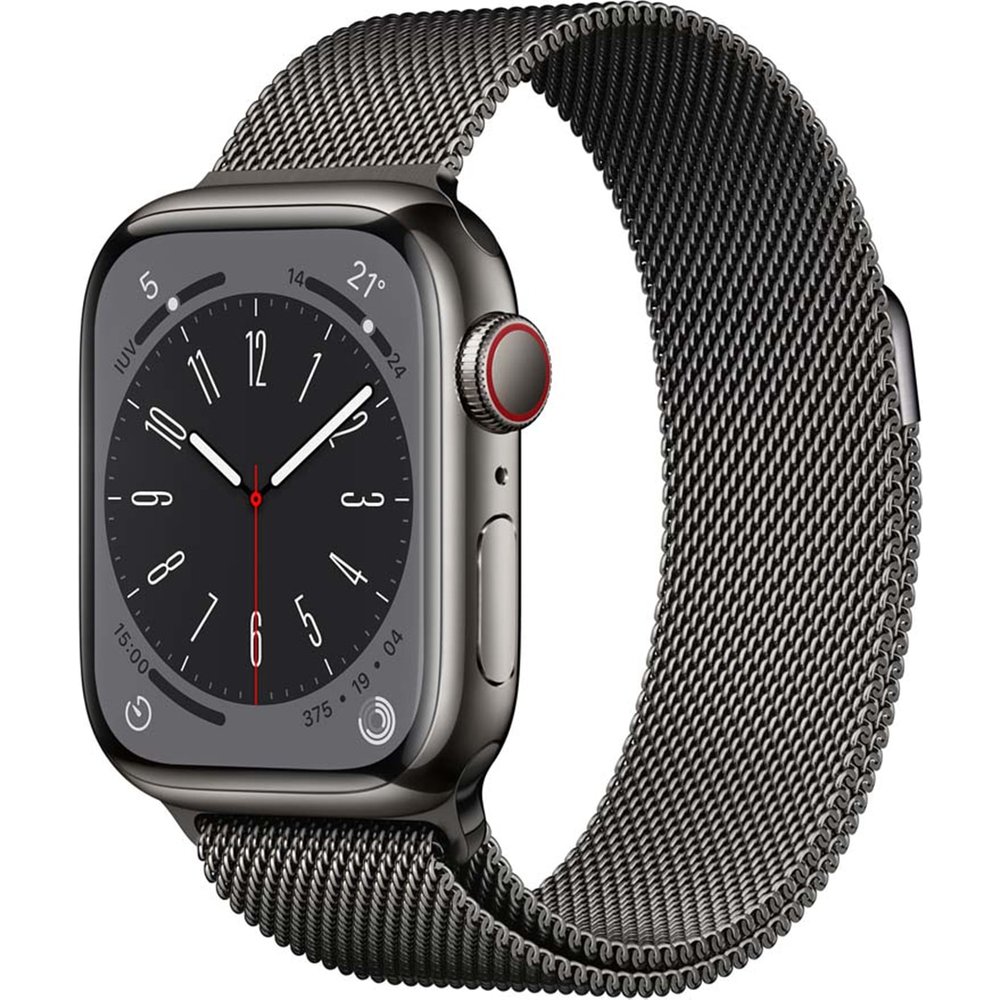 Apple - Apple Watch Series 8 GPS + Cellular 41mm con caja de acero inoxidable en grafito y pulsera Milanese Loop en grafito.