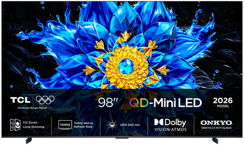 TV QD-Mini LED 98" - TCL 98P8L, UHD 4K, AiPQ Pro Processor, Smart TV, DVB-T2, Negro