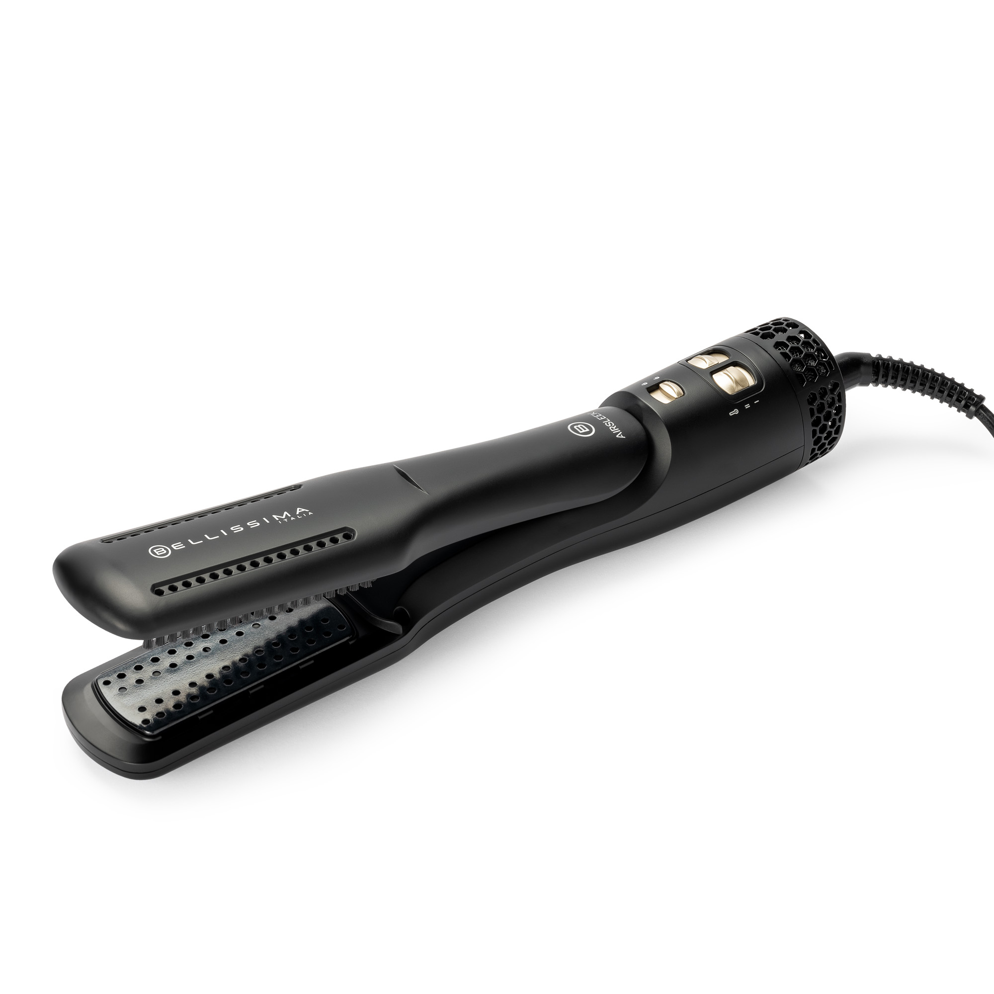 Plancha Secador - Bellissima 2 en 1 Airsleek®, Revestimiento de Cerámica y Queratina, 640W, Velocidades, Temperaturas, Negro, Oro