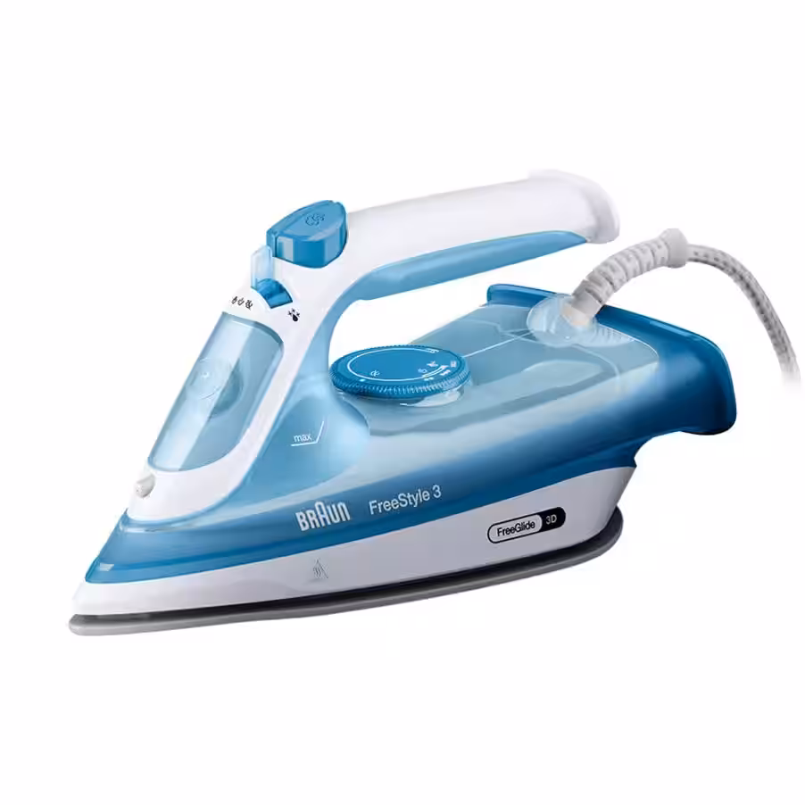 Plancha de vapor - Braun FreeStyle 3 FI3144BL, 2400W, 0.27 l, Golpe 170 g/min, Suela FreeGlide 3D cerámica, Asa ergonómica, Azul