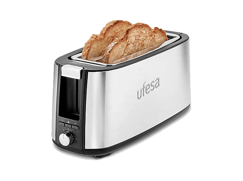 Tostadora - Ufesa Toastie Duo Plus, 1400 W, 2 ranuras, rebanadas, 7 niveles potencia, Plata