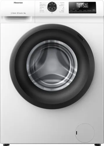 Lavadora carga frontal - Hisense WF1Q8041BW, 8 kg, 1400 Rpm, Función Vapor, Pausar & Añadir, Blanco