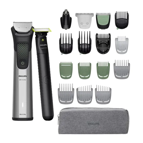 Afeitadora corporal - Philips MG9558/15, 20 Accesorios, 120 min Autonomía, Cara, Cabeza y Cuerpo, Peine-guía de precisión alta calidad, Gris