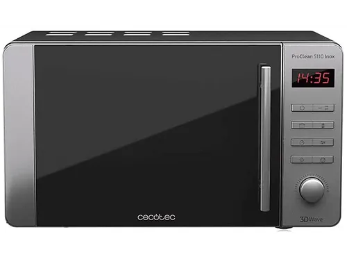 Microondas con grill - Cecotec ProClean 5110, 800W, 5 niveles, Tecnología 3DWave, 20 l, Inox