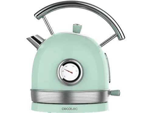 Hervidor de agua - Cecotec Thermosense 420 Vintage Light Green, 2200 W, 1.8 l, Base 360º, Acero inoxidable, Green