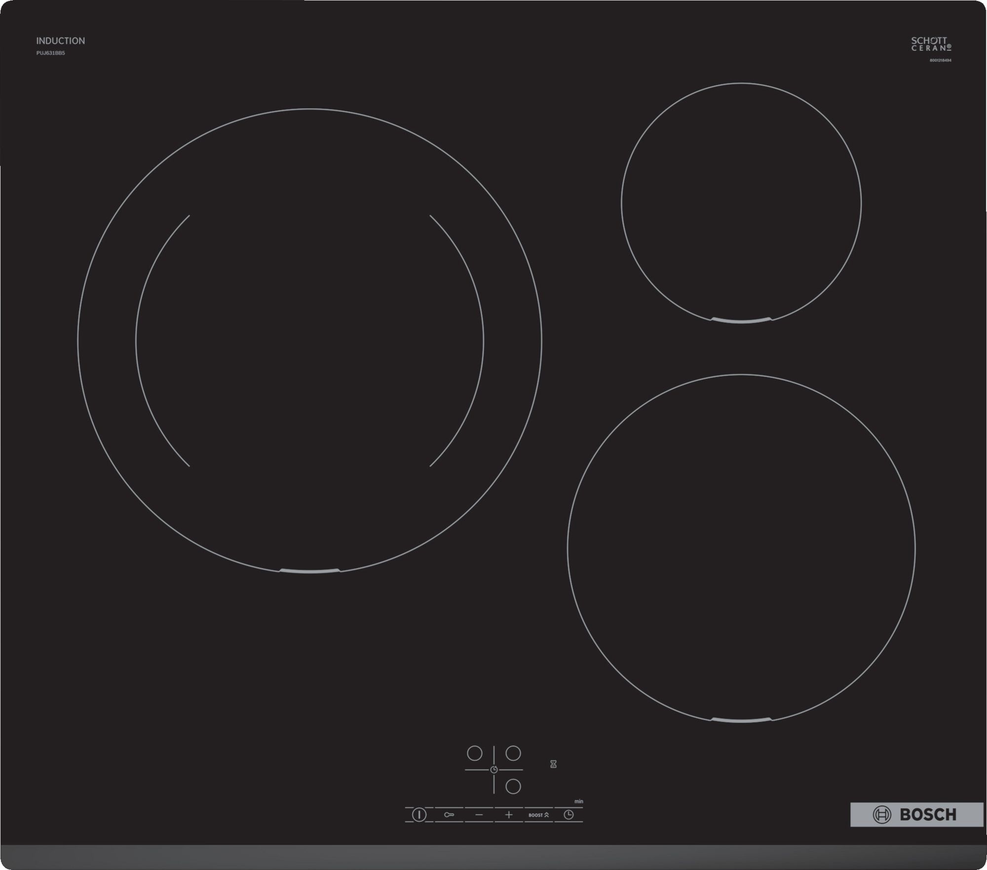 VITROCERAMICA INDUCCION BOSCH PUJ631BB5E 3 ZONAS COCCION ANCHO 60 CM