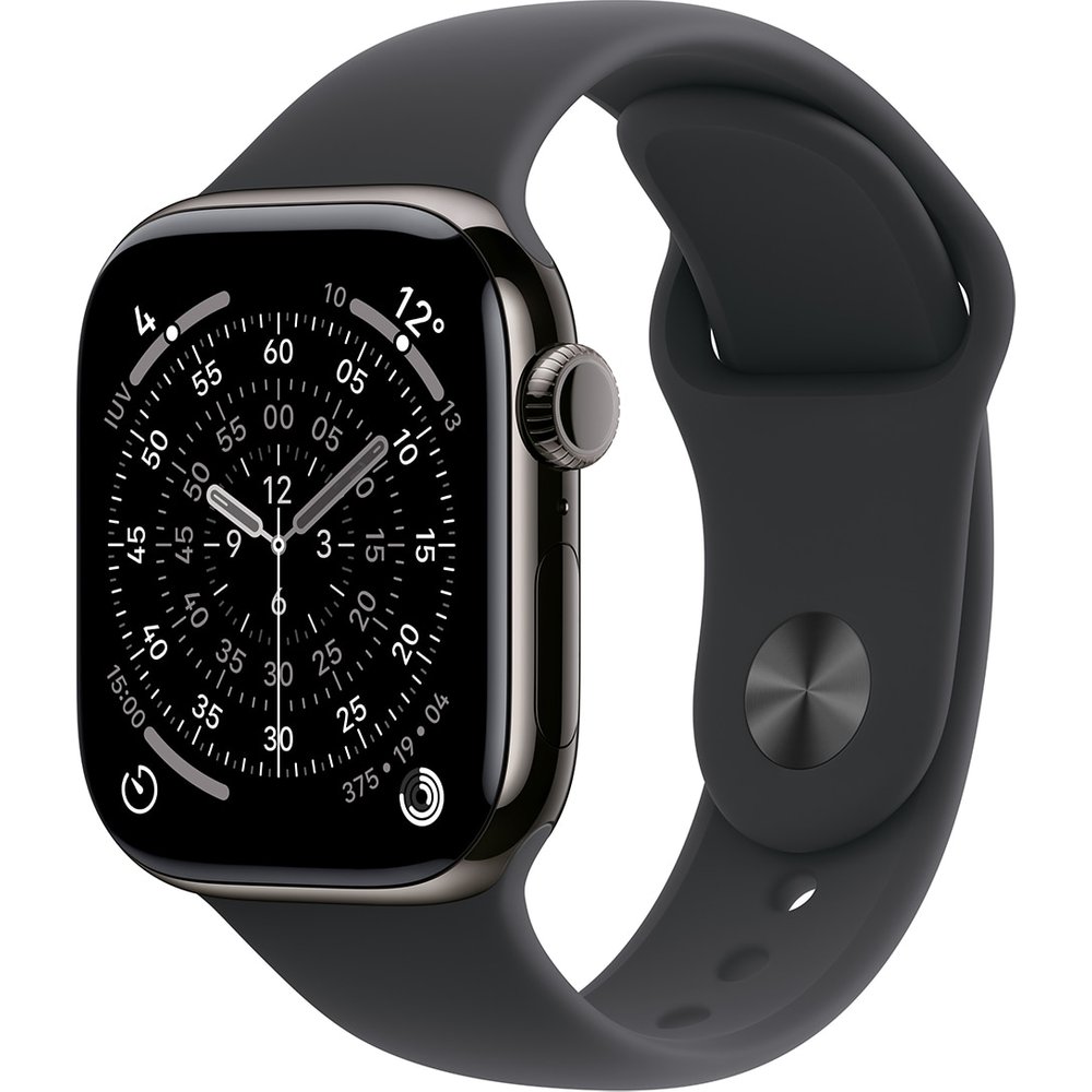 Apple - Apple Watch Series 11 GPS + Cellular 42mm Titanio pizarra con Correa Deportiva Negro (M-L).