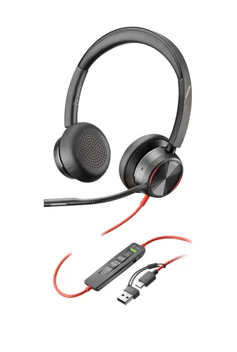 HP Poly Blackwire 8225 Stereo USB-C Headset +USB-C/A Adapter 8X223AA