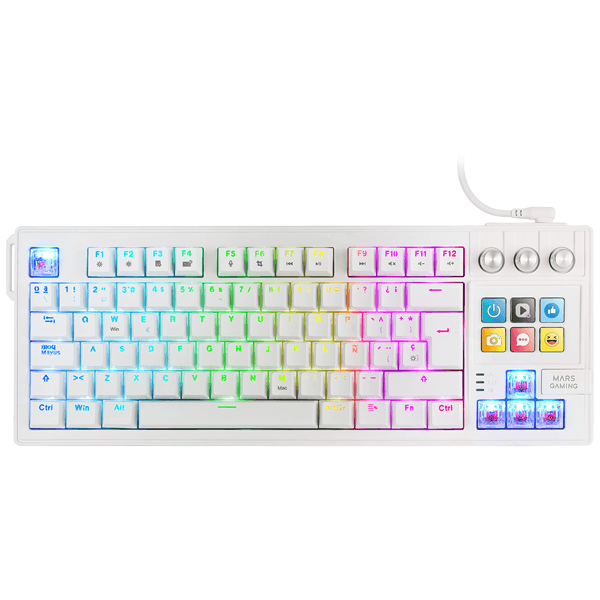 TECLADO MARS GAMING MKMASTERWES USB-C/A TKL SMARTDECK 6 TECLAS LCD SOPORTE GIF RGB CABLE 1.5M BLANCO