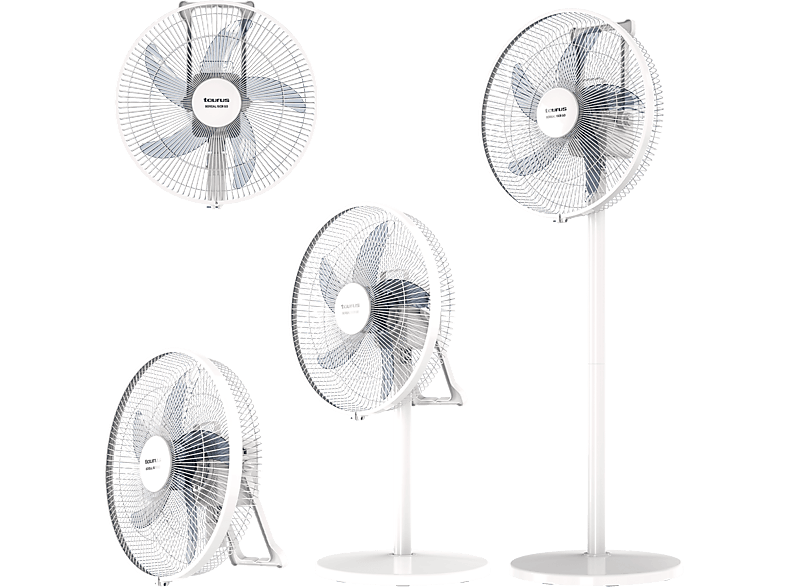 Ventilador de pie - Taurus Boreal 16CR GO, 35W, 4 en 1 pie, Escritorio, Suelo y pared, Batería, Autonomía 8 hrs, 5 velocidades, Blanco